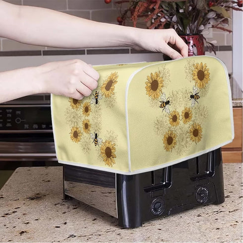 Sunflower Bee Print Toaster Dust Cover Anti-Scratch Bread Machine Protection Cover Dust Proof Case Kitchen Small Appliance Dust Cover for Most Sta...