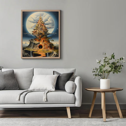 Posterizer 1 pcs-futuristic surreal scenary with mountain city-Abstract & Modern Art-Fantasy & Fiction Art-Gift for Art Lovers-Decor for Home & Of...