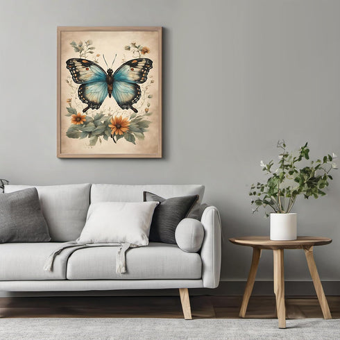 Posterizer 1 pcs- Blue butterfly with wild yellow flowers-Art for Animal Lovers-Floral Botanical Art- Gift for Men Women Entrepreneur Teens-Decor ...