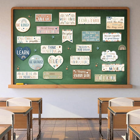 Bulletin Board Decorations Positive Affirmation Poster Cutouts Boho Rainbow Bulletin Board Decor Inspirational Motivational Banner Classroom Decor...