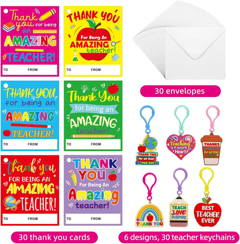 ceiba tree 30 Pack Teachers Appreciation Gift Bulk Thank You Teacher Keychains for Woman Man Key Chains and Cards...