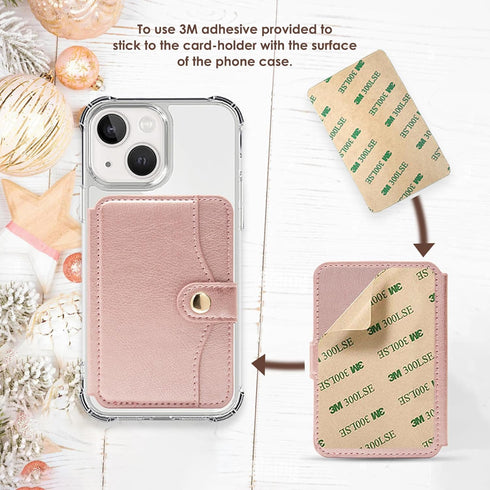 M-Plateau Slim Leather Wallet Phone Case, Adhesive Card Holder Compatible with Most Smartphones (Pink)...