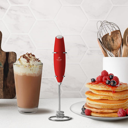 Zulay Kitchen Tornado Whisk Milk Frother Handheld - Coffee Frother Wand With Stand - Triple Whisk Hand Held Drink Mixer - Electric Stirrer Frothin...