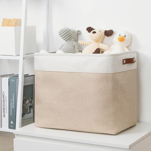 DULLEMELO Large Collapsible Storage Basket/Bin with Sturdy Leather Handles, Fabric Organizer Bin for Storage Clothes, Toys, Books, Office, Bedroom...
