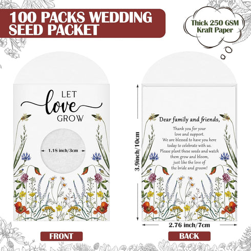 Fumete 100 Pcs Let Love Grow Seed Packets Wedding Favor for Guests Bulk Seed Envelope Kraft Bag with Window Flower Resealable Seed Storage Packets...