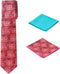 Men's Woven Medallion Regular Length Neck Tie with 2 Handkerchief Pocket Squares Hanky Set - Burgundy Red Teal...