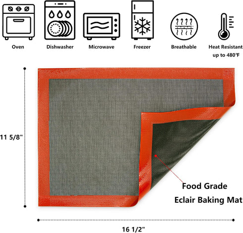 Perforated Baking Mats, 2 PCS Eclair Silicone Mat for Half Sheet, Non-Stick Reusable Oven Liners for Making Bread/Pizza/Pastry/Cookie 11 5/8" x 16...