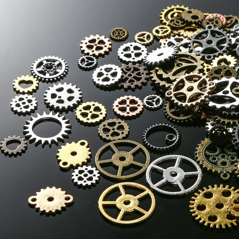 BigOtters 200 Gram Antique Steampunk Gear,Mix Steampunk Wheel Alloy Gear Pendants Charms for Crafting Jewelry Making...