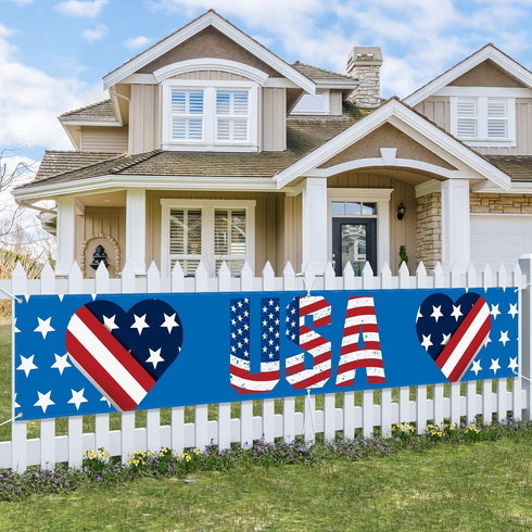 Probsin Large 4th of July Banner 120"x20" Decorations Independence Day Yard Sign Patriotic Hanging Decor American Hearts USA Party Supplies for In...