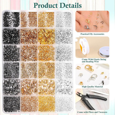 Acejoz 2160 Pieces Crimp Beads Kit for Jewelry Making, Knot Covers, Crimp Bead Covers, Crimp Tubes, Jump Rings and Wire Guardians with Crimping Pl...