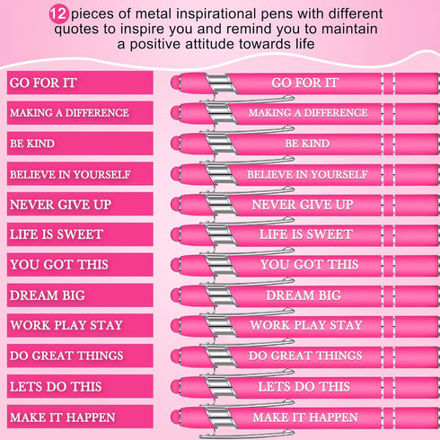 Zonon 12 Pieces Inspirational Motivational Quotes Ballpoint Pens with Stylus Tip Fine Point Smooth Writing Pens Metal Black Ink Pens Stylus Pen Se...