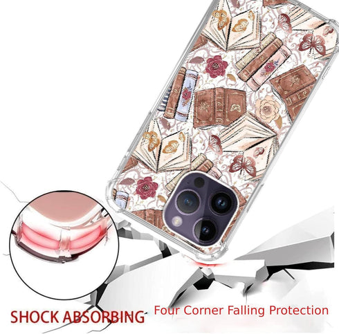 Aesthetic Butterfly Book Phone Case Compatible with iPhone 14 Pro, Vintage Brown Book Trendy Cool Girl Boy Case for iPhone 14 Pro, Silicone Shockp...