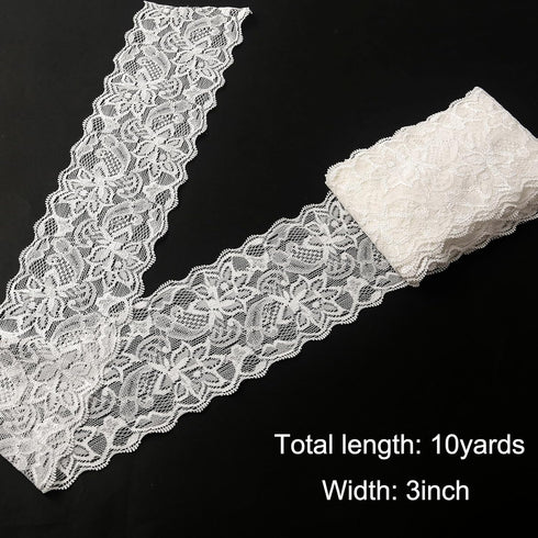 VGOODALL Bridal Wedding Lace Ribbon 3 Inch Wide 10 Yards - Stretchy Elastic Floral Lace Trim for Decoration, Gift Wrapping, DIY Crafts, Hair Bows,...