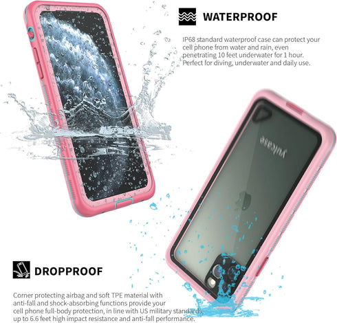 Waterproof Case Front Screen Protector Unisex, Suitable for iPhone 11ProMax Cell Phone (Pink&Clean)...