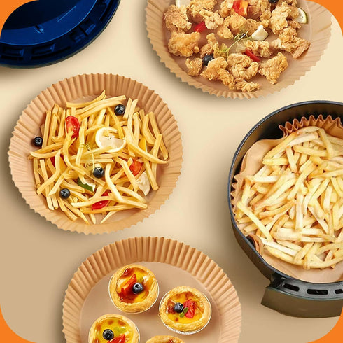 8-Inch Round Air Fryer Paper Liners for Easy Cleanup - Non-Stick, Heat-Resistant, and Perfect Fit for Hassle-Free Cooking | Bleach-Free Parchment|...