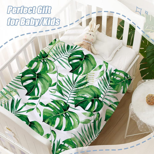 Neatee Living Tropical Leaf Throw Blanket Small Green Plant Blanket Baby Toddler Swaddle Crib Stroller Soft Fleece Blankets Spring Summer Decorati...