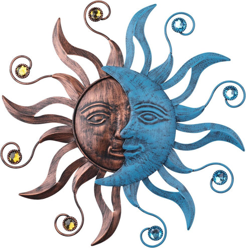 MUMTOP 13.26 Inch Metal Sun Moon Wall Decor, Inspiational Wall Sculpture Hanging Decorations Art for Indoor Outdoor Home Living Room Office Yard G...