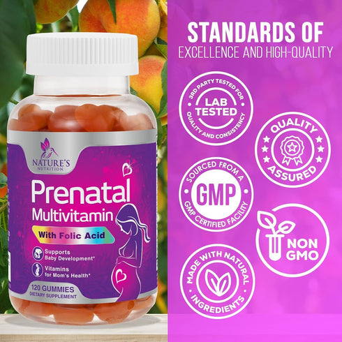 Prenatal Gummy Vitamins for Women, Prenatal Multivitamin with Folic Acid for Fetal Support, Vitamin A, C, D3, B12 & B6, Nature's Pregnancy Vitamin...