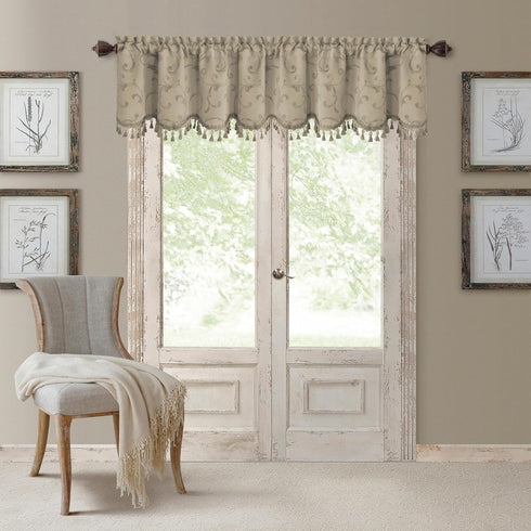 Elrene Home Fashions Mia Jacquard Scroll Blackout Valance, 52" x 19" (1 Valance), Natural...