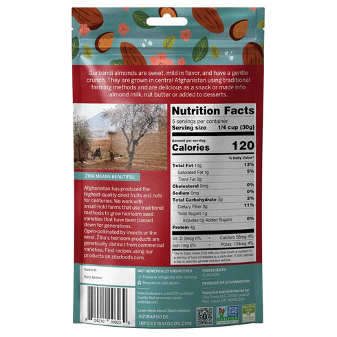 Ziba Foods Heirloom Gurbandi Raw Almonds | Non-GMO, Vegan, Whole 30 Friendly, Keto & Paleo | Heirloom Superfood Naturally High In Vegan Protein & ...