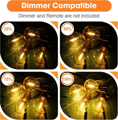 25 Pack G40 LED Replacement Light Bulbs, E12 Screw Base Waterproof Globe Bulbs Light for Indoor Outdoor String Lights, Patio Cafe Decor, Dimmable,...