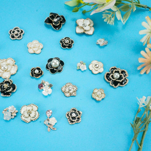 21Pcs Rhinestone Pearl Embellishments Mixed Colors Flower Imitation Pearl Alloy Flatback Cabochons Accessories Set for DIY Jewelry Making...