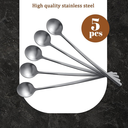 HANSGO 5PCS Stirring Spoons, Silver Tea Spoons 6.7" Long Handle Coffee Spoons Stainless Steel Coffee Stirrers for Cocktail Stirring Iced Tea Coffe...