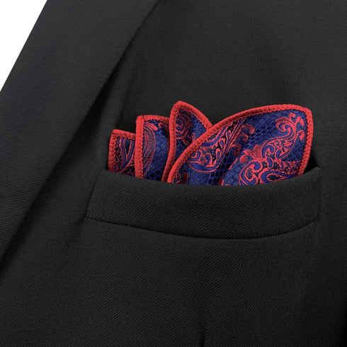 SHLAX&WING Paisley Blue Burgundy Red Pocket Square Mens Ties Silk Hanky...