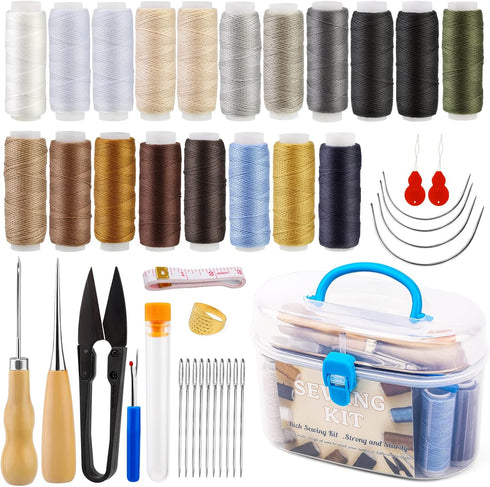 FTEVEN 43 Pieces Upholstery Repair Sewing Kit, Heavy Duty Sewing Kit with Leather Sewing Thread, Big Eye Sewing Needle, Sewing Awl for Furniture,C...