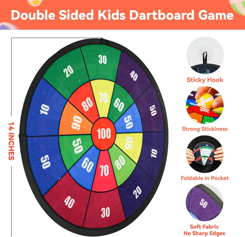 BELLOCHIDDO Double Sided Dart Board for Kids, Toys for 3 4 5 6 7 8 9 10 11 12 Years Old Boys with 12 Velcro Sticky Balls, Indoor & Outdoor Party C...