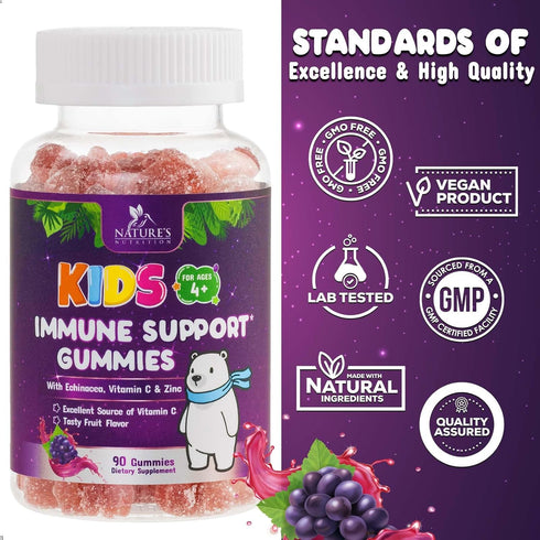 Immune Support Gummies for Kids & Toddler with Vitamin C, Zinc & Echinacea, Daily Childrens Immune Support Gummy Vitamins for Kids Ages 4 and Up, ...