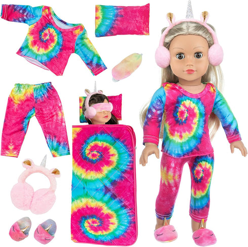 K.T. Fancy 18 Inch Girl Doll Clothes and Accessories Sleeping Bag Set Rainbow Angel of Doll Sleeping Bag, Pajamas, Shoes, Eye Mask, and Doll Pillo...