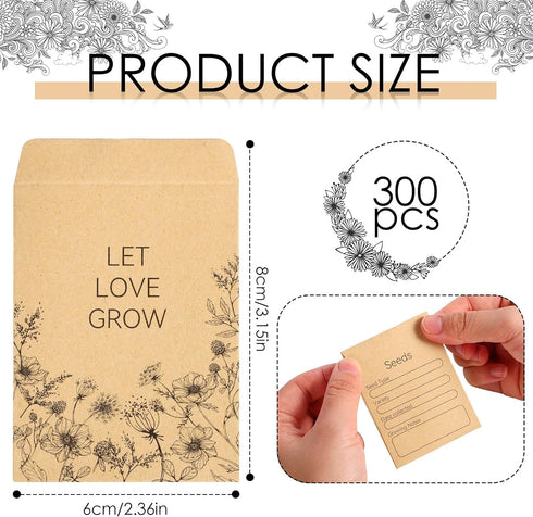 300 Pieces Seed Envelopes 3.15 x 2.36in Seed Packets Envelopes Seed Envelopes with Preprinted Small Envelope Collecting Template for Flower Vegeta...