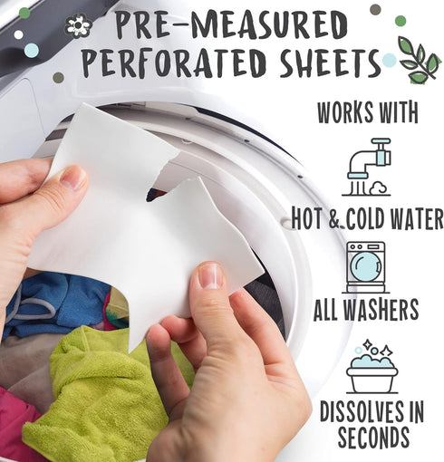 Unscented Laundry Detergent Sheets - 40 Eco Sheets for Up to 80 Loads - Fragrance-Free, Zero Plastic Packaging, Travel Laundry Detergent...