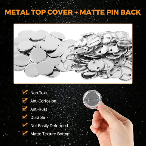 BEAMNOVA 100 Sets of Metal Button Supplies Blanks 37mm / 1.46 in (Approx. 1-1/2 inch) for Button Pin Maker Machine, Matte-Back Metallic Round DIY ...