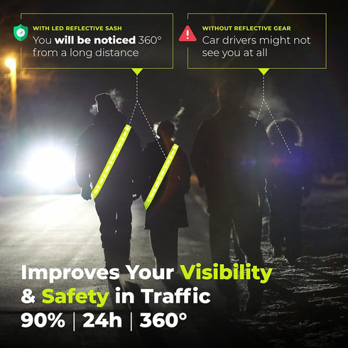 Rechargeable Led Reflective Lighted Vest for Walking in The Dark, LED Reflective Sash, Night Dog Walking Gear, Dog Lights for Night Walking, Refle...