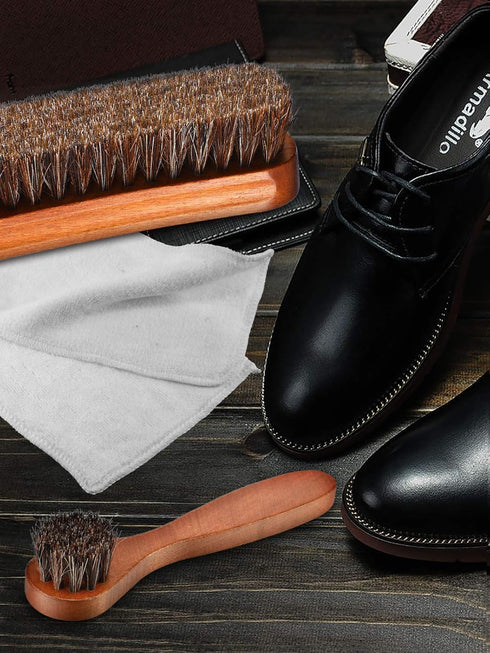 3 Pieces Horsehair Shine Shoes Brush kit Polish Dauber Applicators (F)...