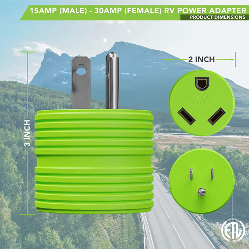 Power Adapter 3 prong 15 amp Male to 30 amp Female RV Camper Generator Plug Outdoor Electrical Power Converter (15 Male - 30 Female)...