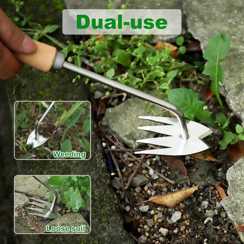 Weed Puller Tool, Gardening Hand Weeder Tools, Weeding Tool with Wood Handle, V-Shaped 4 Teeth Dual Purpose Weeding Tools Suitable for Garden, Far...
