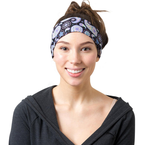 RiptGear Stretch Sport Headband for Women (Purple Paisley) — Made of Non-Slip Sweat Wicking Fabric — Great for Yoga, Running or The Gym — Soft Hea...