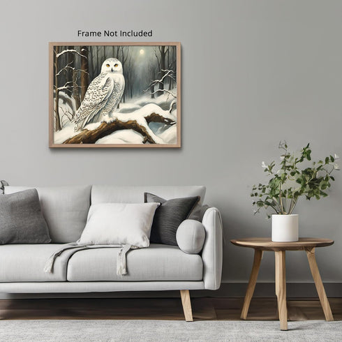 Posterizer 1 pcs-snowy winter scene of a white owl-oil painting style 2-Art for Animal Lovers-Landscape & Nature Art-Decor for Home & Office- unfr...