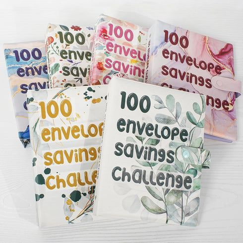 100 Envelope Savings Challenge Binder, Leather Budget Binder for Planning and Saving $5050, Daily Savings Planner, Easy and Fun Way to Save $5,050...