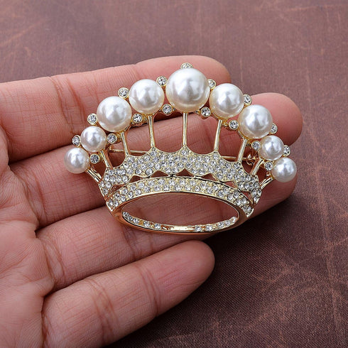 Princess Queen Crown Brass Micro Pave Cubic Zirconia Brooch Pin Jewelry for Women Bridal Wedding Gifts...