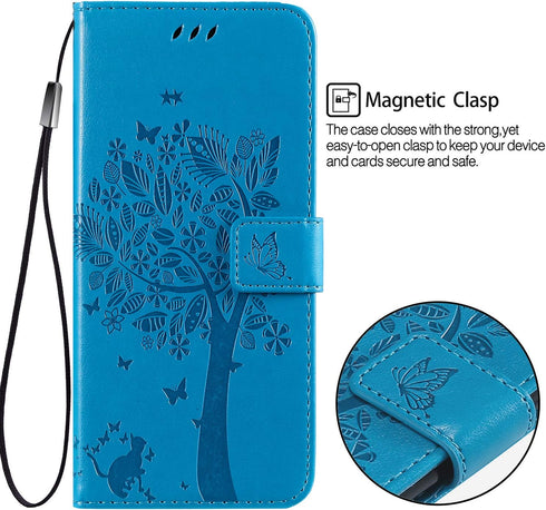 for Samsung Galaxy A10e Wallet Case with Screen Protector,Galaxy A10e PU Leather Protective Case Emboss Love Tree Cat Folio Magnetic with Card Hol...