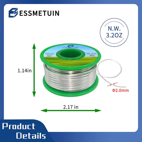 Lead Free Solder Wire(Sn99.3Cu0.7) For Plumbing Solder/Stained Glass/Crafts/Jewelry 217? Melting Point 2.0MM No Flux,ROHS (3.2oz)...