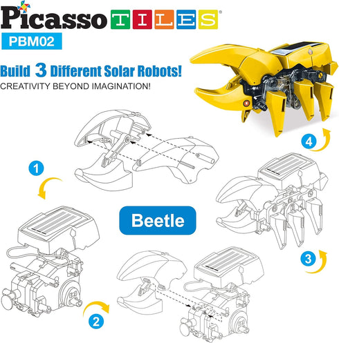 PicassoTiles STEM Kids Solar Powered Dinosaur Robot Educational Learning Engineering Building Toy 3-in-1 Creative Unique Transformation Renewable ...