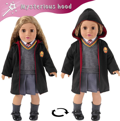 18 Inch Doll Clothes and Accessories Halloween Magic School Uniform Inspired Costume Doll Clothes Accessories Set Include Outfit Shoes for Girls (...