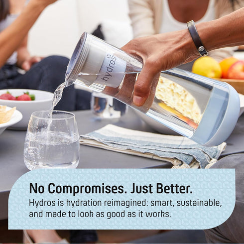 Hydros Water Filter Pitcher, 40 oz Slim Design, Patented Fast Flo Tech, Dishwasher Safe, Fills in Just 40 Seconds, BPA Free, 5 Cup Capacity, Blue...