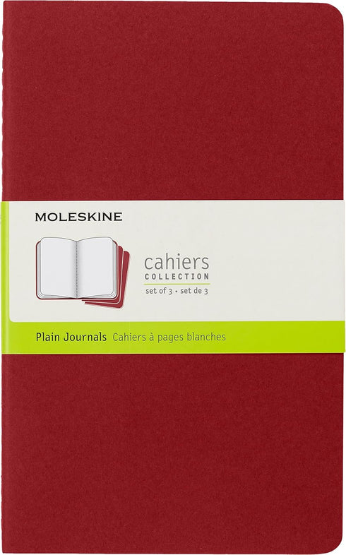Moleskine Cahier Journal, Soft Cover, Large (5" x 8.25") Plain/Blank, Cranberry Red, 80 Pages (Set of 3)...