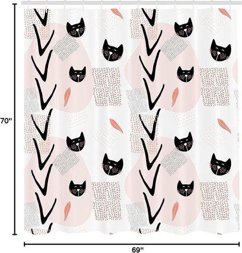 Ambesonne Modern Shower Curtain, Cat Faces Dotted Whiskers Kittens Animals Theme, Cloth Fabric Bathroom Decor Set with Hooks, 69" W x 70" L, Dark ...